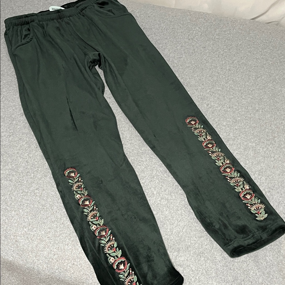 Melini Velvet Embroidered Pants Womens Small Athleisure Stretch Lounge Casual